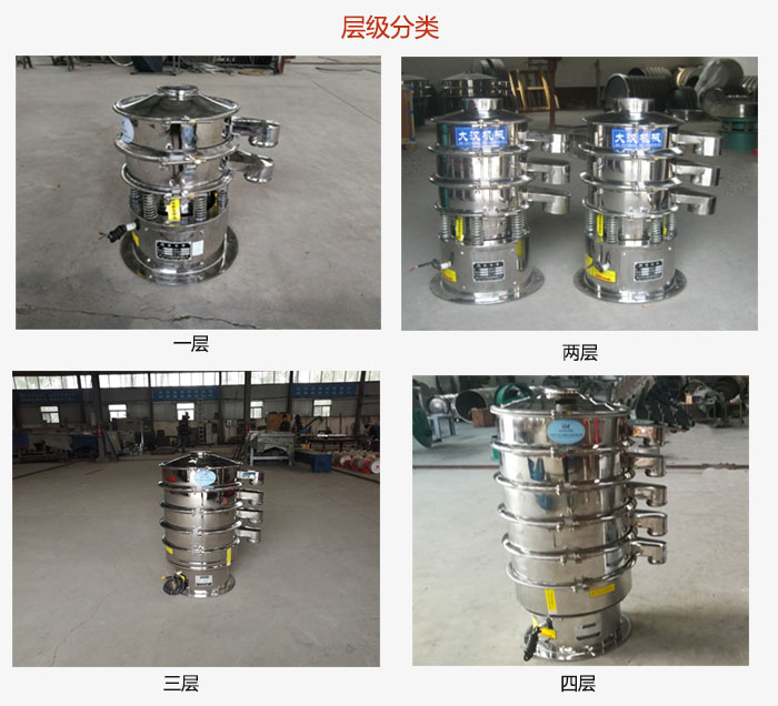 小型不銹鋼振動篩層級展示：一層，兩層，三層，四層等。