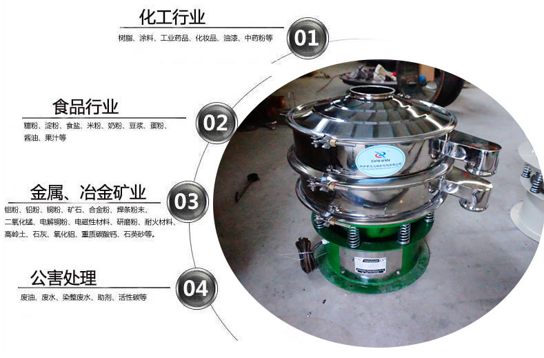 面粉振動(dòng)篩粉機(jī)適用于化工，食品，金屬、冶金，公害處理等行業(yè)
