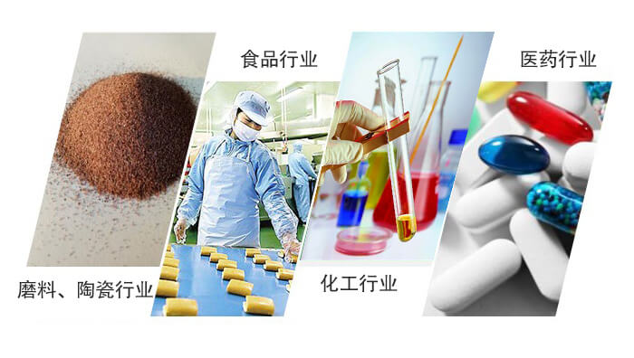 圓形旋振篩適用行業(yè)：磨料，陶瓷行業(yè)，食品行業(yè)，化工行業(yè)，醫(yī)藥行業(yè)。