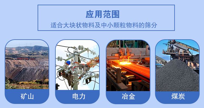 礦業(yè)振動篩應(yīng)用行業(yè)：適合大塊狀物料及中小顆粒物料的篩分：礦山，電力，冶金，煤炭等。