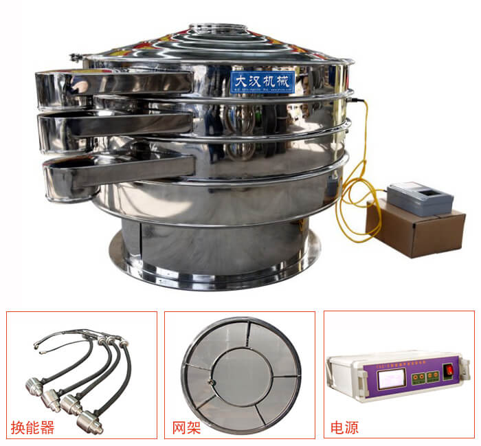  全不銹鋼超聲波振動(dòng)篩內(nèi)部組成：換能器，網(wǎng)架，電源。