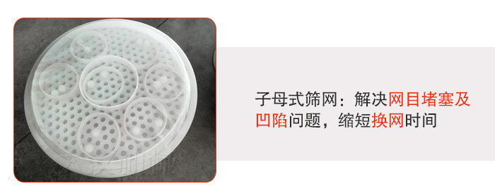 塑料防腐蝕振動(dòng)篩采用子母扣式網(wǎng)架可安裝彈跳球進(jìn)行清網(wǎng)，解決篩網(wǎng)堵塞問題。